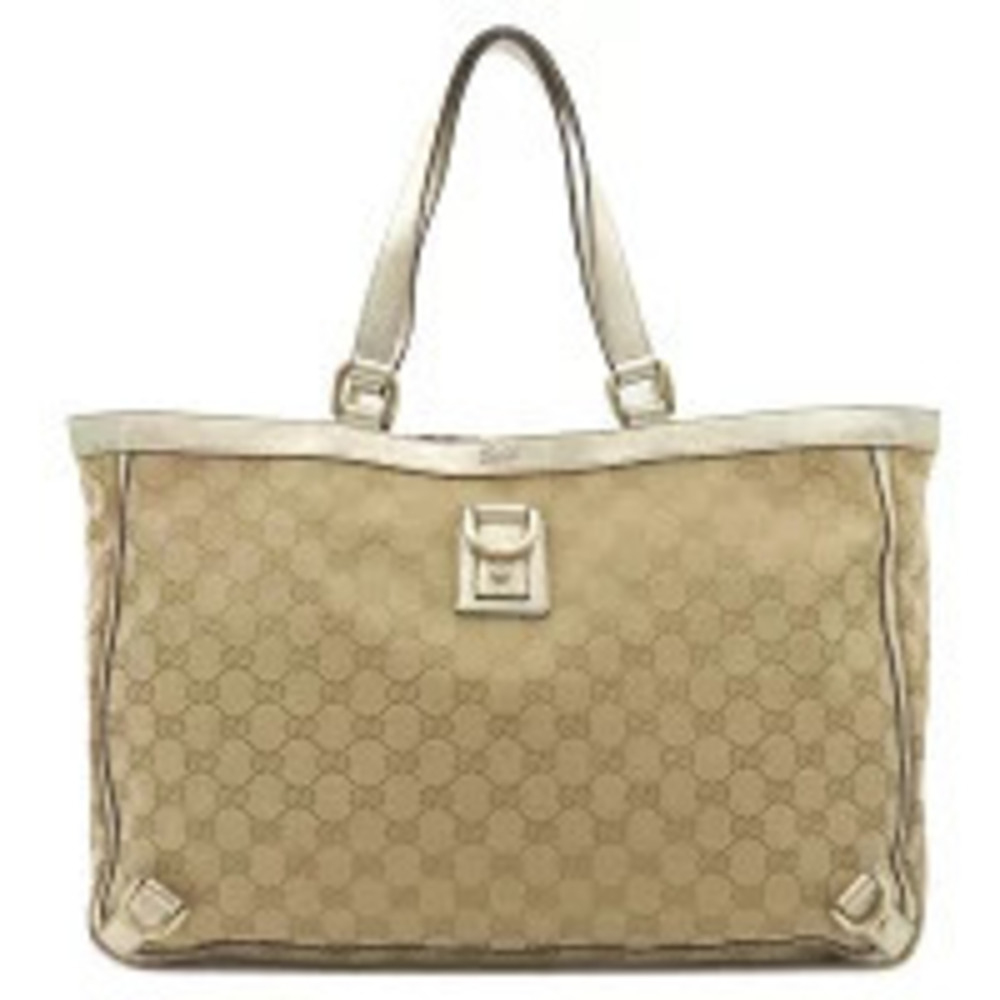 Gucci Abbey Tote Bag GG Canvas Leather Beige Handbag